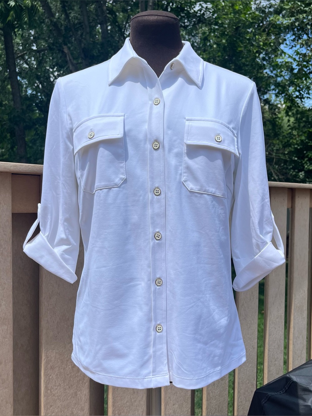 J. McLaughlin Monroe Roll Tab Sleeve Catalina Cloth White Button Down Shirt Sz S